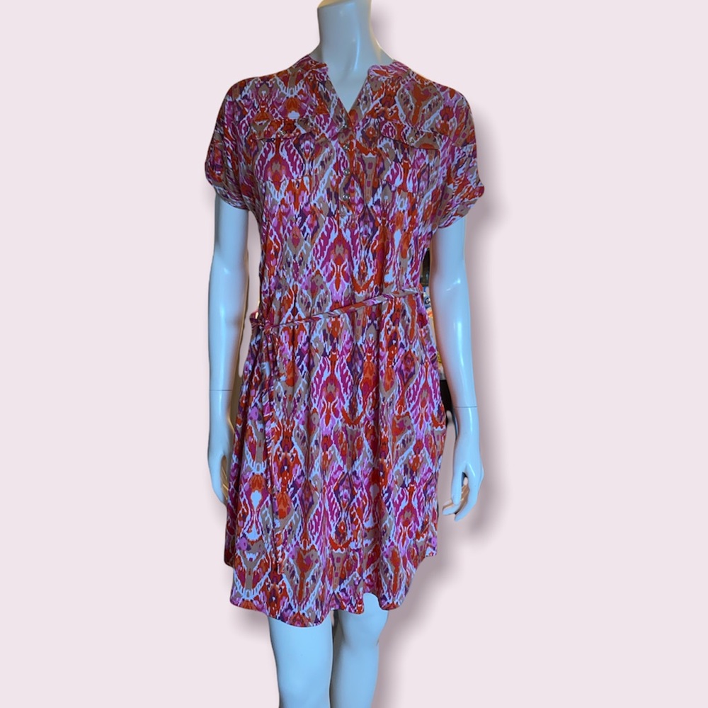 New Directions Petite Dress PS orange and pink patterned